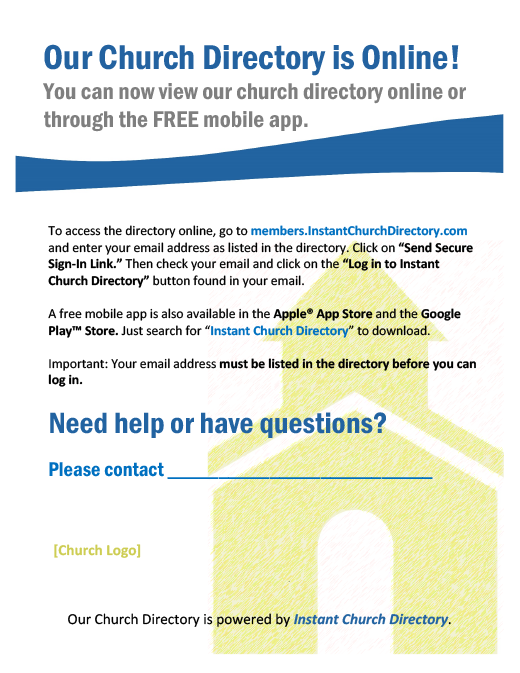 Instant Church Directory member flyer announcement