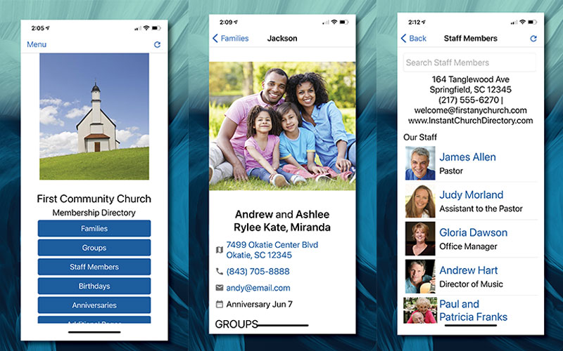 Instant Church Directory mobile app dashboard family activity image