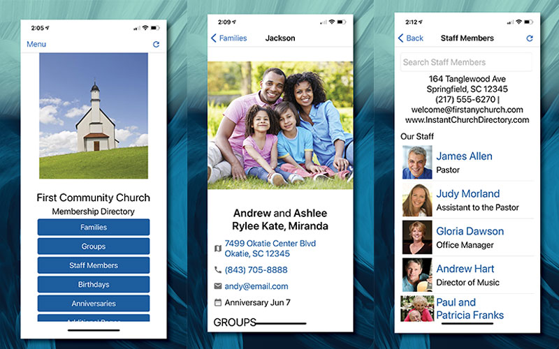 Instant Church Directory mobile app dashboard family activity image